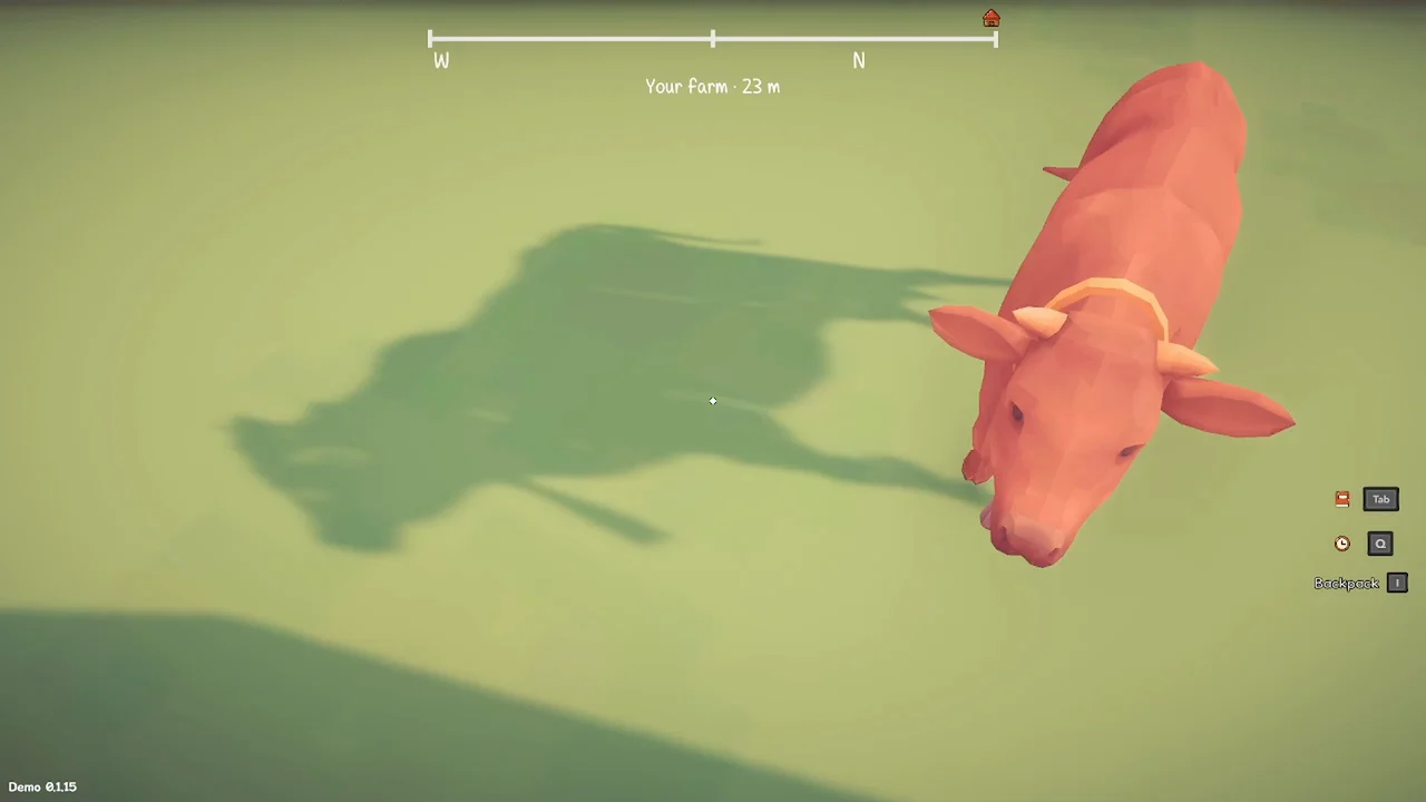 A cow walks towards you in the sunny farmyard