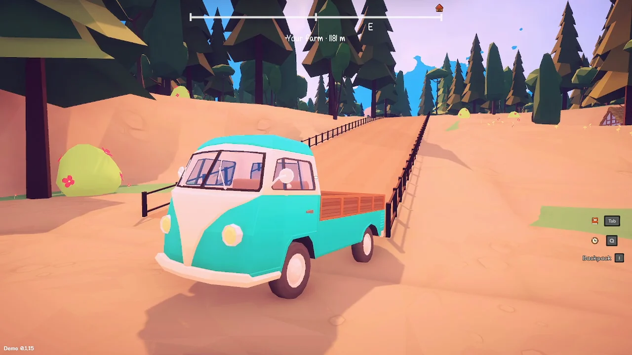 Your turquoise vintage van parked on a sunny road through the forest